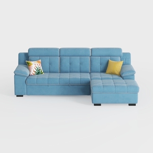 Modern Blue Fabric L Shaped Sectional Sofa with Ottoman 3D Model