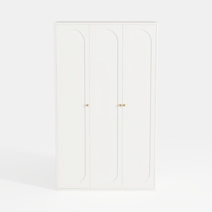 Minimalist White Solid Wood 3 Door Wardrobe With Gold Hardware 3D Model
