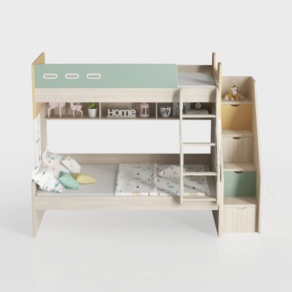 LUMISOL Twin Over Twin Bunk Bed, Wood House Bunk B