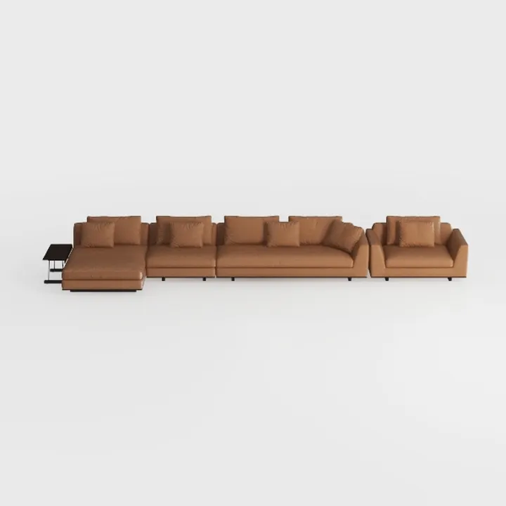 Modern Brown Leather Modular Sectional Sofa Set 3D Model