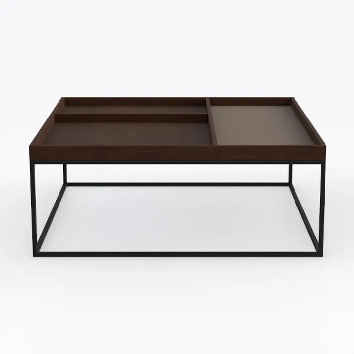 Modern Walnut Metal Two Tiered Tray Top Coffee Table 3D Model
