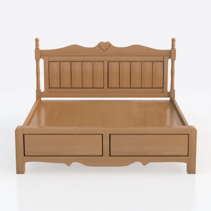 Solid Wood Vintage Storage Bed with Decorative Headboard 3D Model
