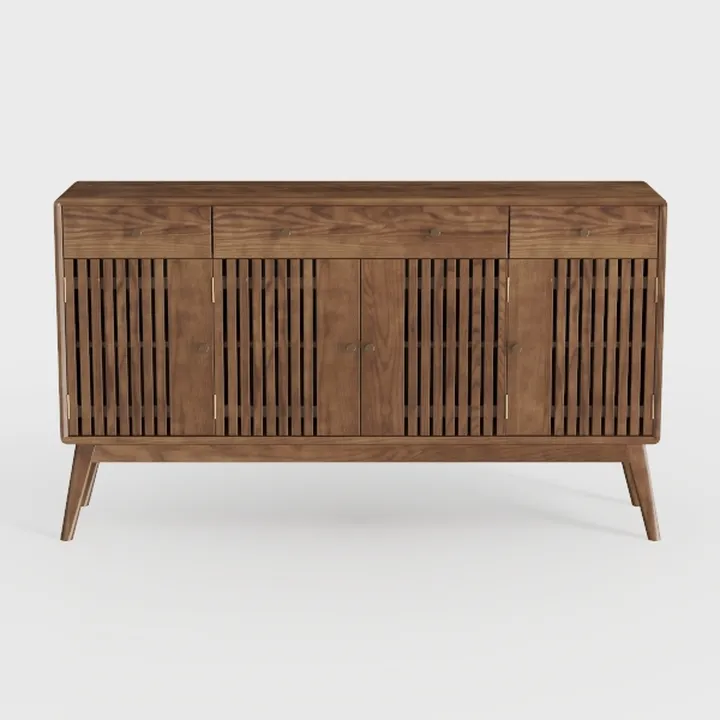 Mid-Century Solid Wood Slatted Front Sideboard Cabinet 3D Model