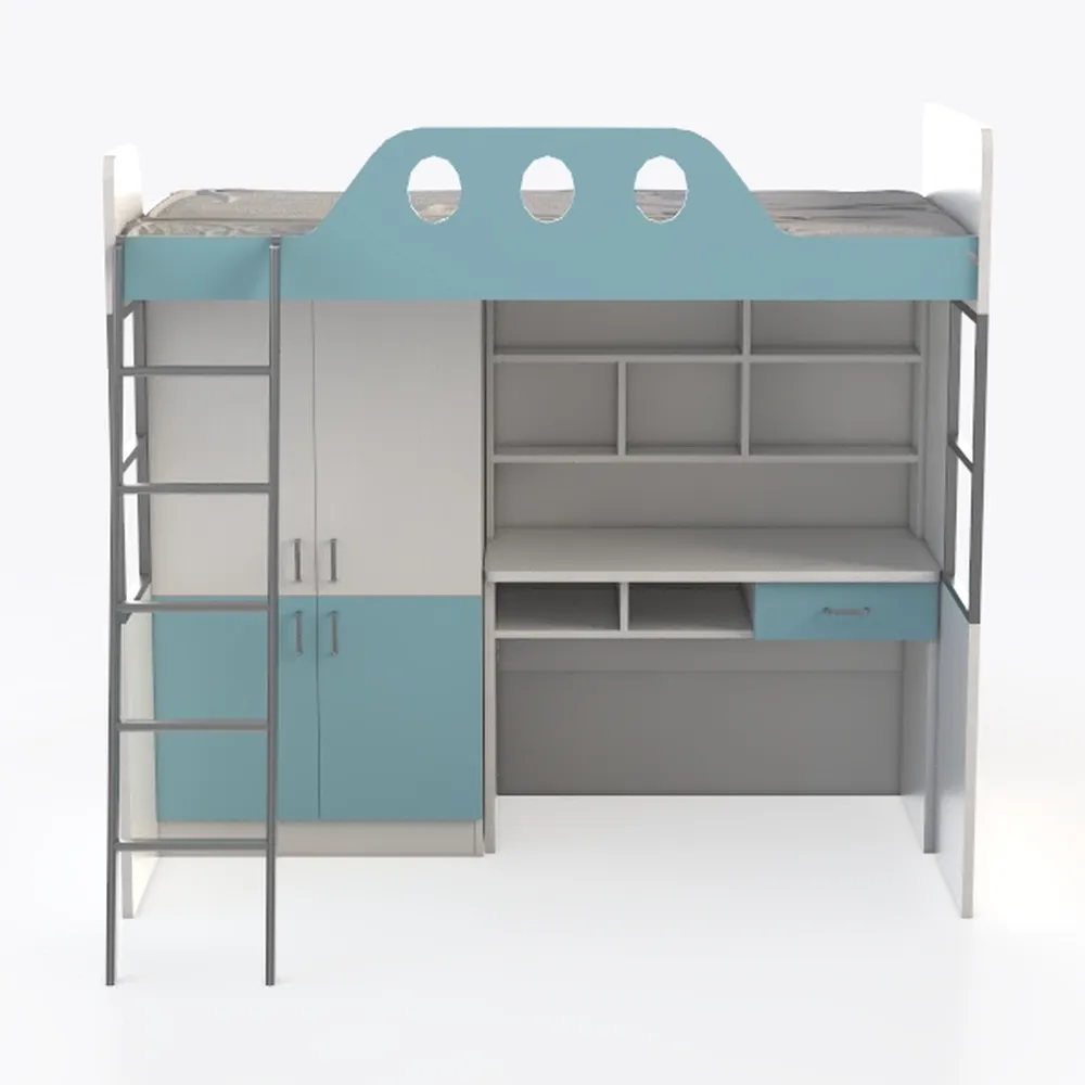 Gray Full Size Wood Loft Bed with Under-bed Desk, 