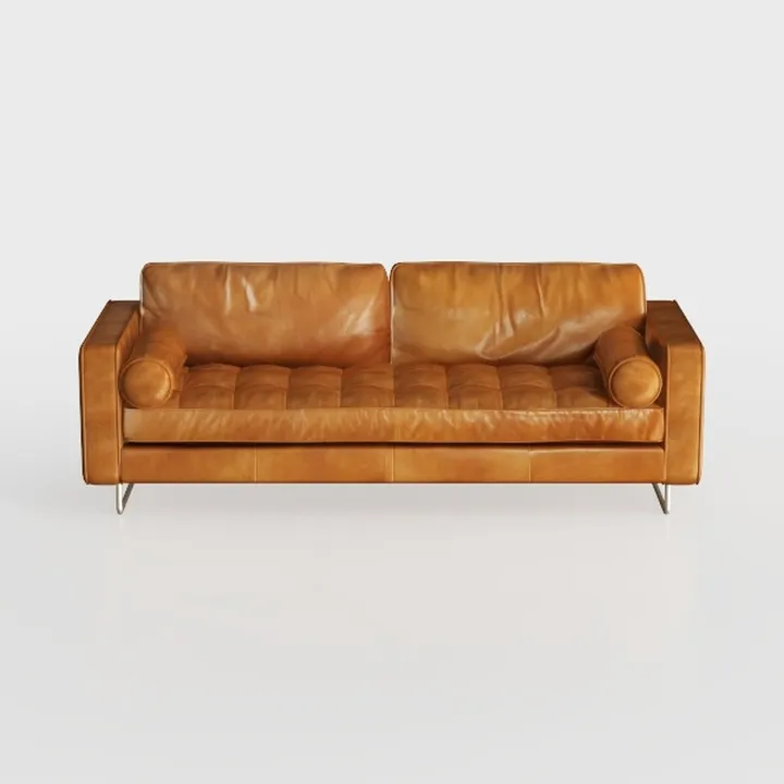 IDEALHOUSE 85" Leather Couch, 3-Seats Sofa, Mid-Ce