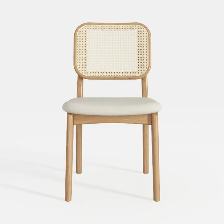 Minimalist Rattan Solid Wood Fabric Dining Chair 3D Model