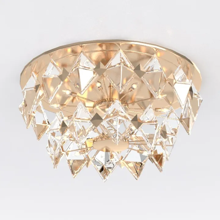 Luxury Gold Crystal Flush Mount Ceiling Lamp 3D Model
