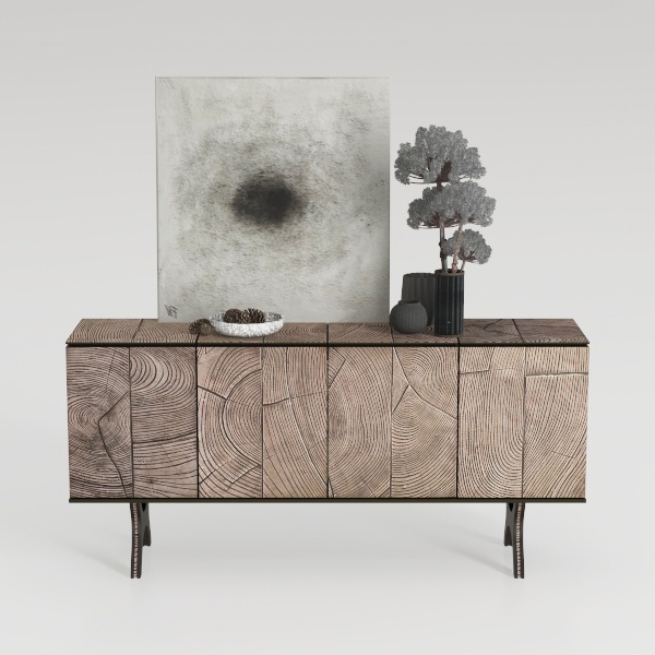 Diya Forged Bronze Finish Console Cabinet - 3D