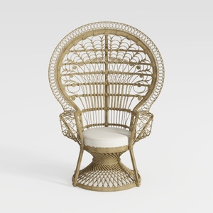 Bohemian Rattan Peacock Accent Chair With Linen Cushion 3D Model