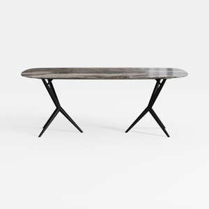 Modern Marble Top Black Metal Frame Dining Table 3D Model