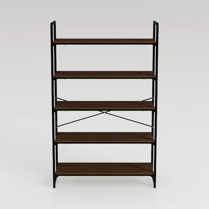 Modern Black Metal Walnut Open Bookshelf 3D Model