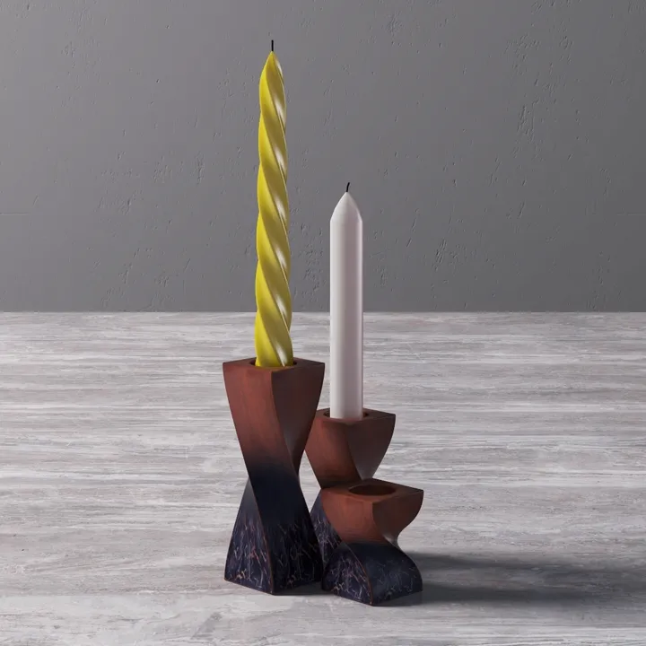 Modern Solid Wood Twisted Candle Holder Set 3D Model