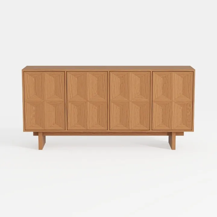 Minimalist Solid Oak Geometric Sideboard 3D Model
