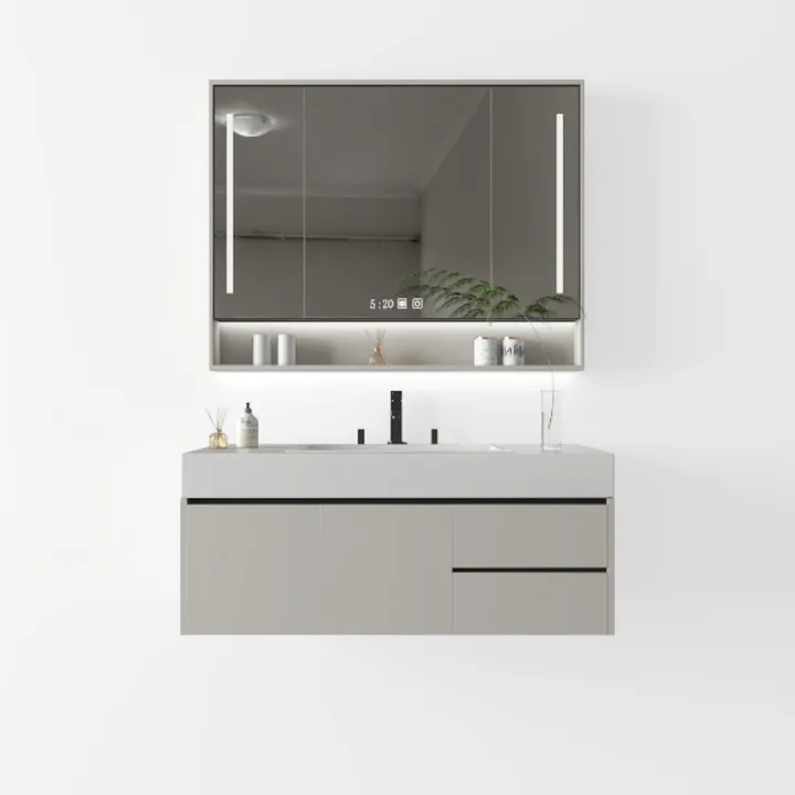 Minimalist Modern Wall Mounted Bathroom Vanity With LED Mirror Cabinet 3D Model