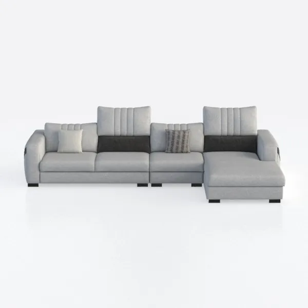 Modern Fabric L Shaped Sectional Sofa With Accent Pillows 3D Model Front View