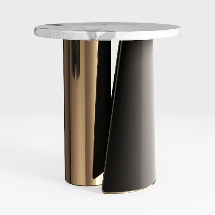 Modern Marble Top Brass Black Metal Side End Table 3D Model