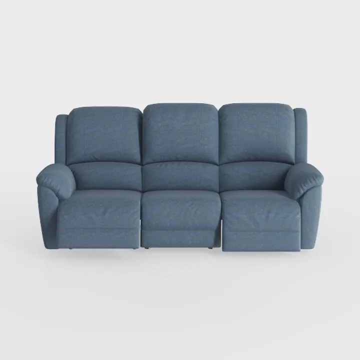 Modern Blue Fabric Reclining 3 Seat Sofa 3D Model