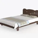 Minimalist Solid Wood Kids Double Bed with Decorative Brass Accents 3D Model Left 45 Degree View