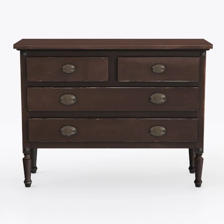 Vintage Solid Walnut Wood Dresser Cabinet with Metal Hardware 3D Model