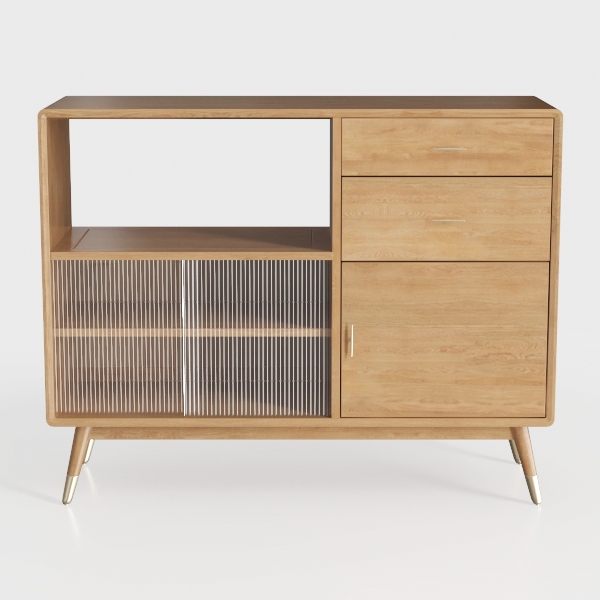 OKD Fluted Wine Bar Cabinet for Liquor, 60&quot; Modern