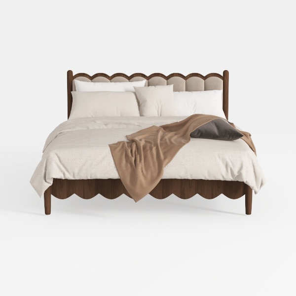 Baxton Studio Lilia Boucle Platform Bed with Scall