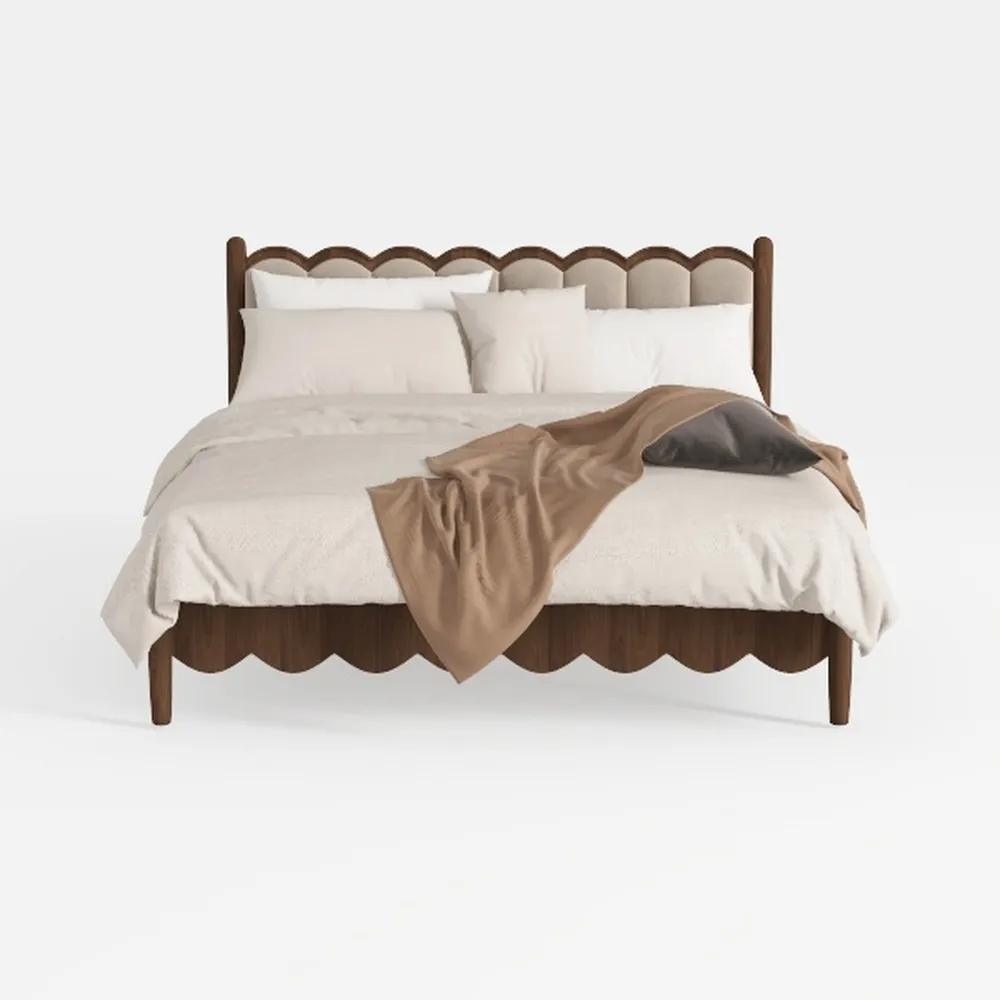 Baxton Studio Lilia Boucle Platform Bed with Scall