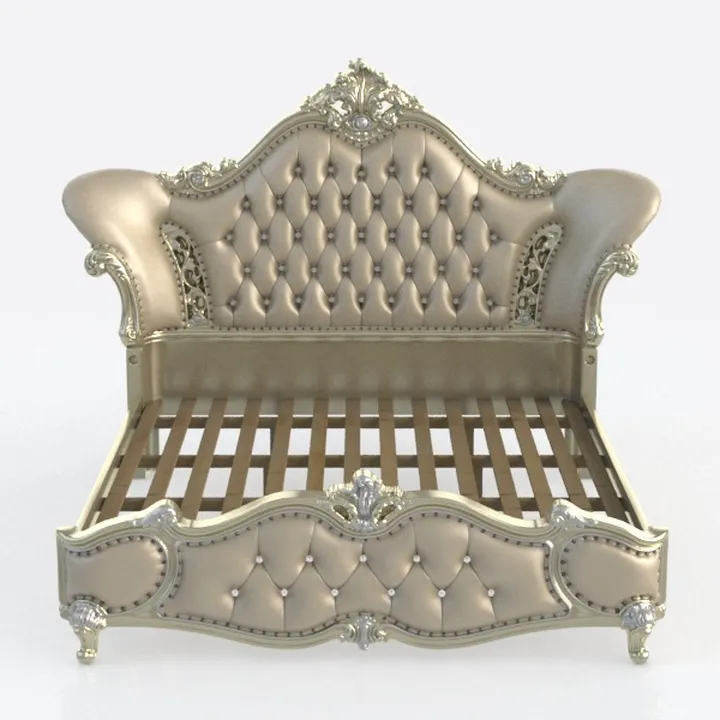 Acme Gorsedd Tufted Queen Panel Bed in Cream Fabri