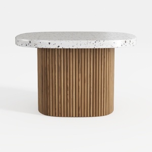 Modern Terrazzo Top Solid Wood Fluted Base Coffee Table 3D Model