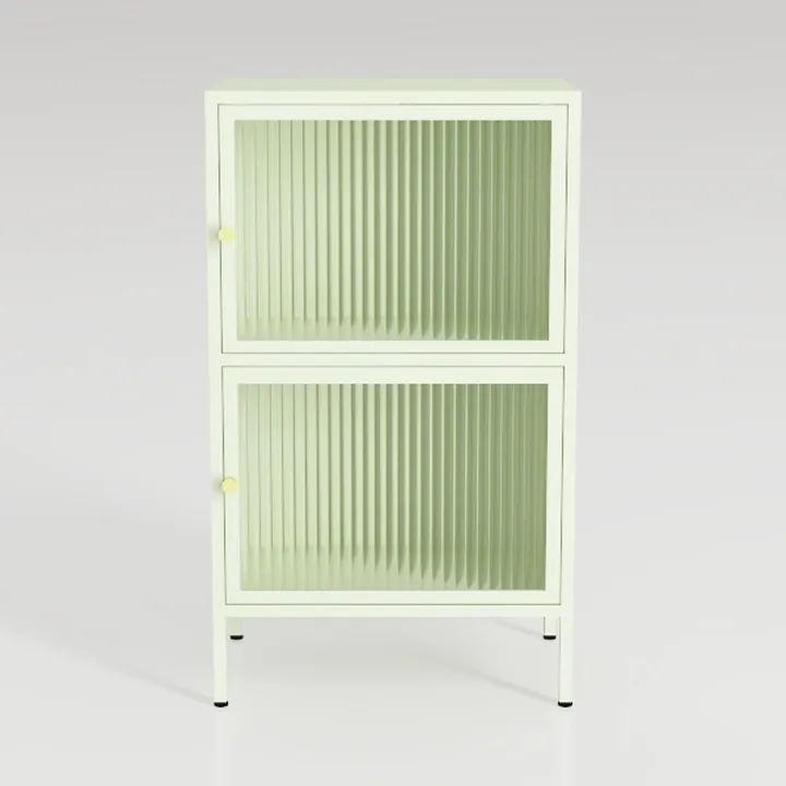 Minimalist Pastel Green Fluted Glass Metal Cabinet 3D Model