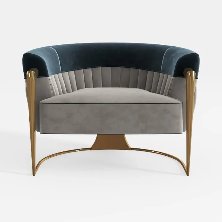 Modern Two Tone Velvet Gold Metal Accent Armchair 3D Model
