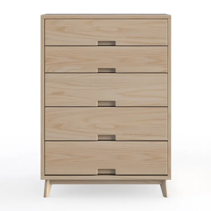 Minimalist Mid-Century Solid Wood Dresser 5 Drawer Storage 3D Model