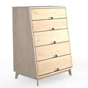 Minimalist Mid-Century Solid Wood Dresser 5 Drawer Storage 3D Model Right 45 Degree View