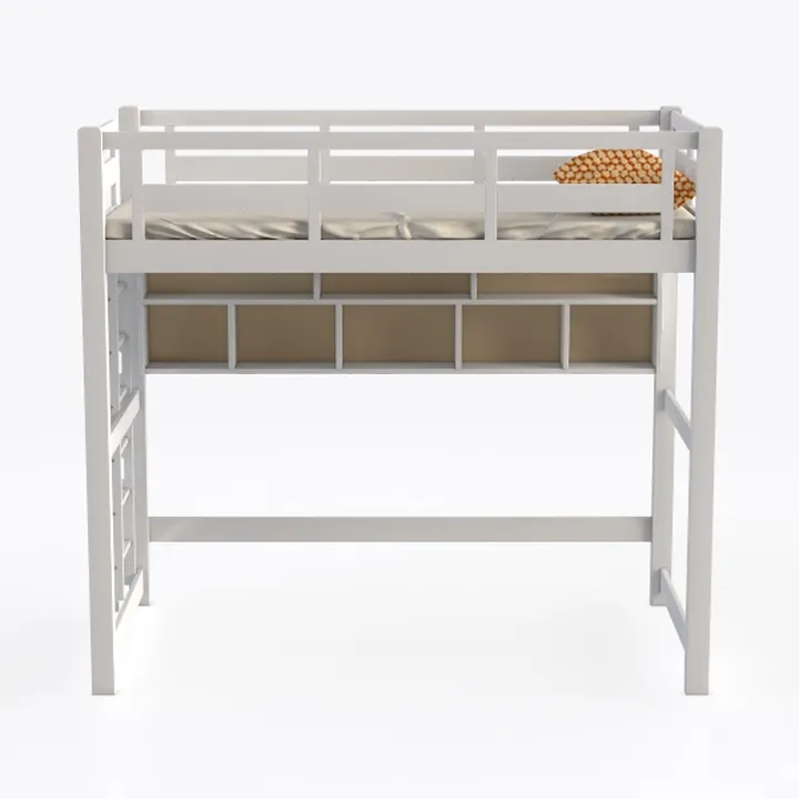 Wooden Bed Low Twin Over Twin Bunk Bed with Fence 