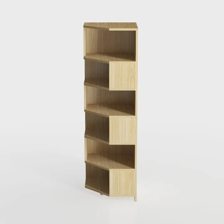 Corner Bookshelf with Drawers, 5 Tier Fluted