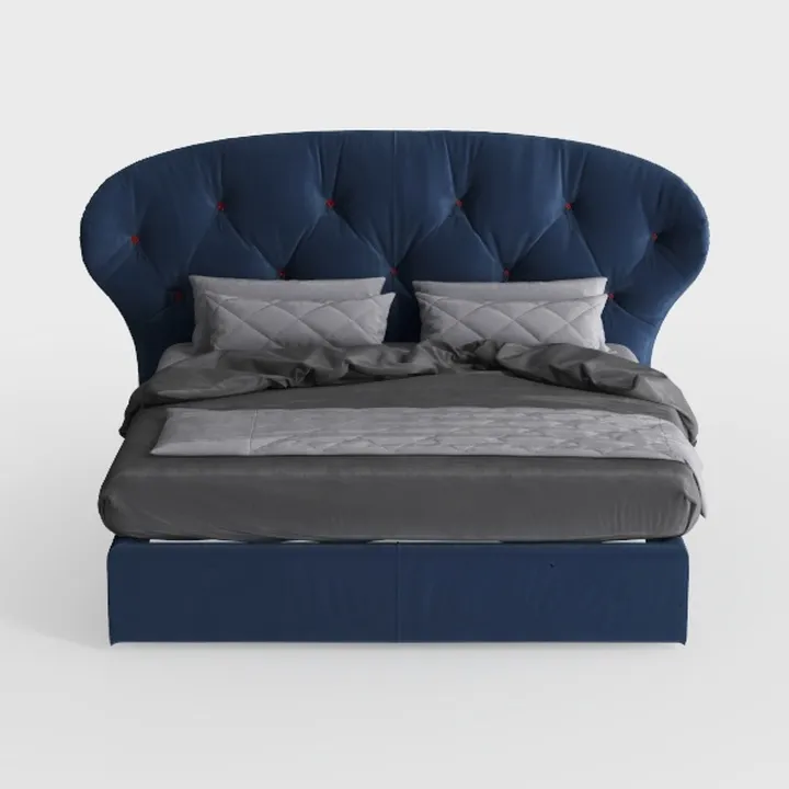 Pemberly Row Navy Blue Velvet Panel Bed with Tufte