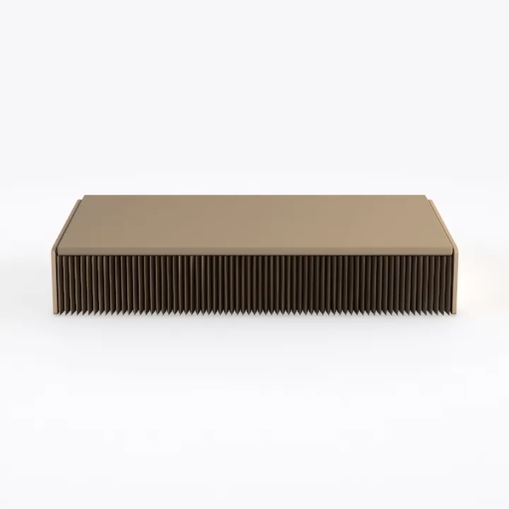 Minimalist Solid Wood Rectangular Coffee Table with Fluted Base 3D Model