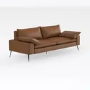 Modern Minimalist Brown Leather Sofa With Black Metal Legs 3D Model Right 45 Degree View