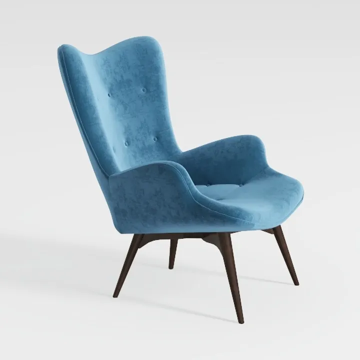 Mid Century Modern Blue Velvet Tufted Wingback Armchair 3D Model