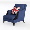 Modern Navy Blue Fabric Armchair with Union Jack Throw Pillow 3D Model Left 45 Degree View