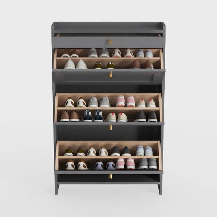 Modern Dark Gray Solid Wood Shoe Storage Cabinet 3D Model