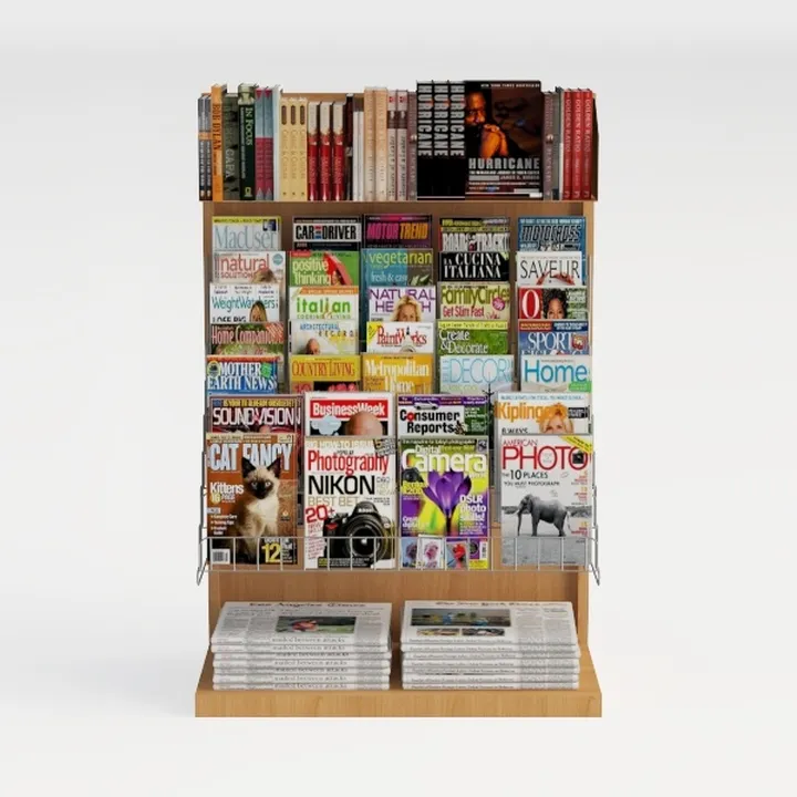 Solid Wood Modern Magazine Newspaper Display Rack 3D Model