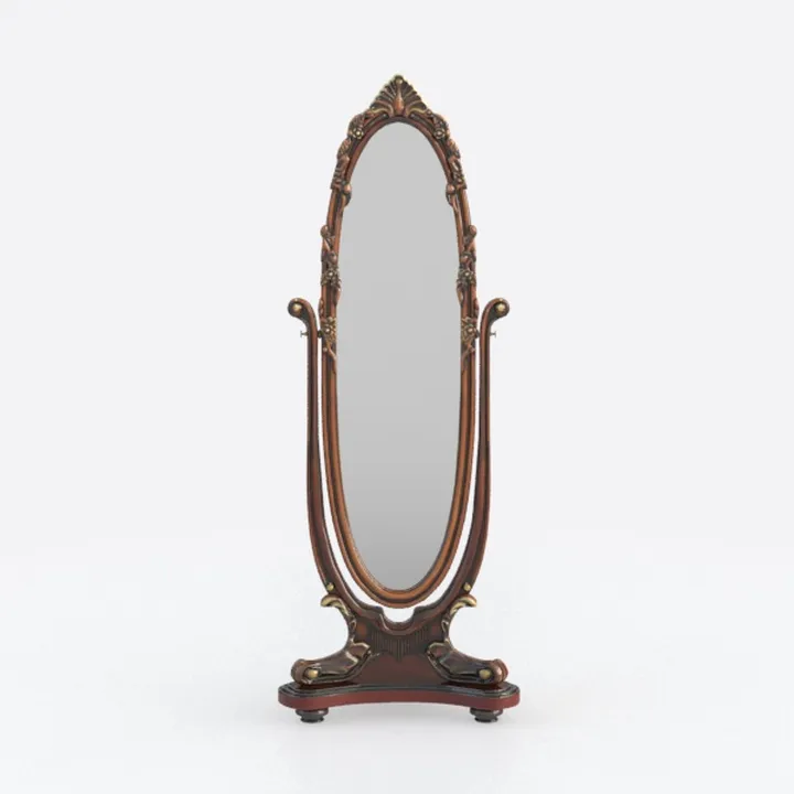 Vintage Solid Wood Carved Freestanding Full Length Mirror 3D Model