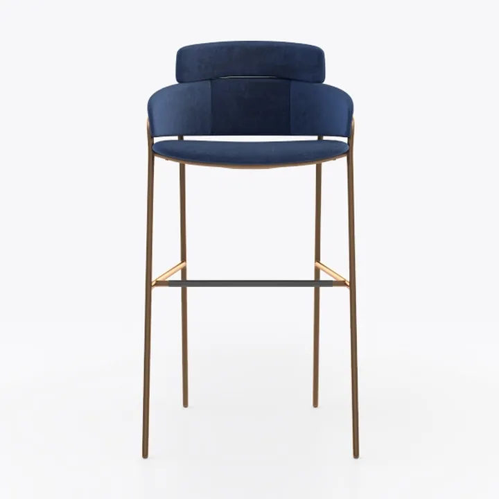 Modern Navy Velvet Brass Metal Bar Stool 3D Model