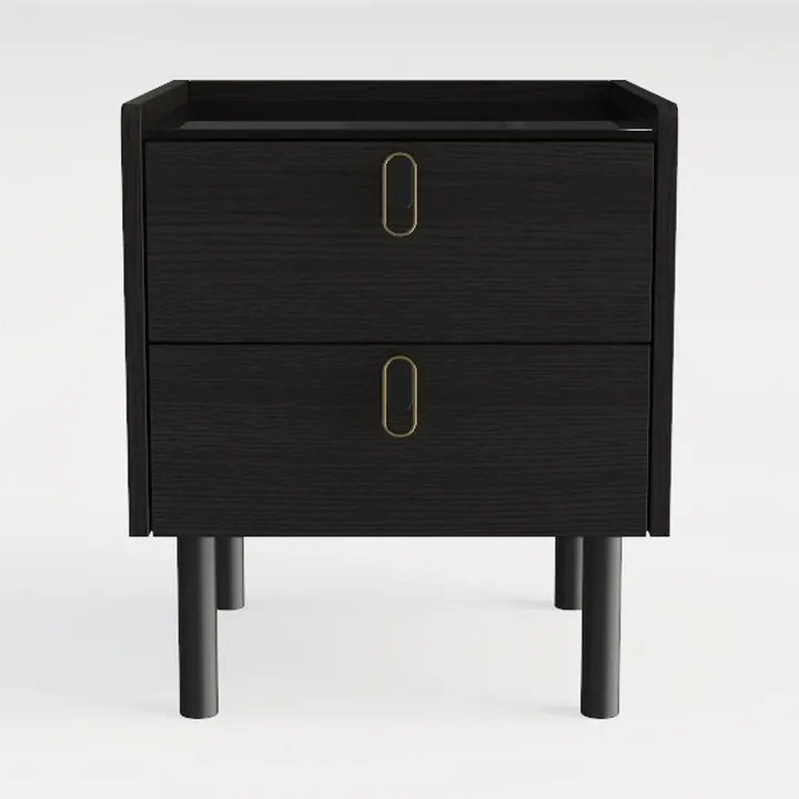 Minimalist Black Solid Wood Nightstand with Gold Accents 3D Model