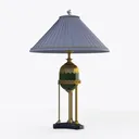 Vintage Brass Green Enamel Fabric Table Lamp 3D Model Right 45 Degree View