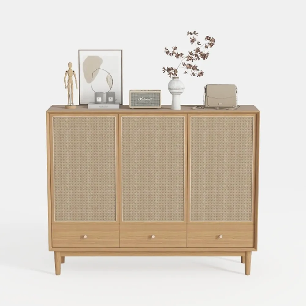 Rattan Storage Cabinet with 3 Doors, Boho