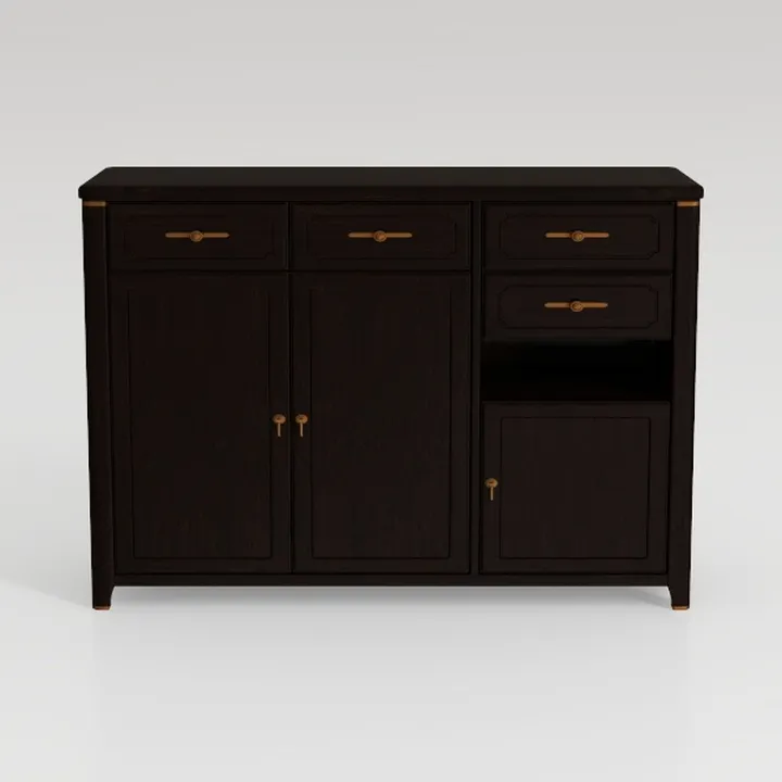 Traditional Dark Solid Wood Brass Accent Storage Sideboard Cabinet 3D Model