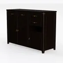 Traditional Dark Solid Wood Brass Accent Storage Sideboard Cabinet 3D Model Left 45 Degree View