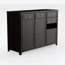 Traditional Dark Solid Wood Brass Accent Storage Sideboard Cabinet 3D Model Right 45 Degree View