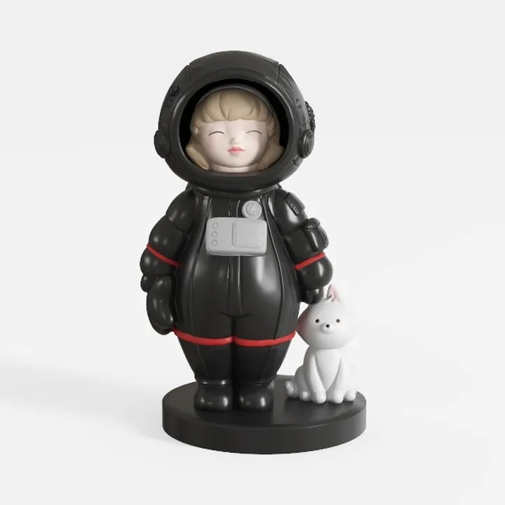 Cute Resin Astronaut Girl with Cat Figurine 3D Model